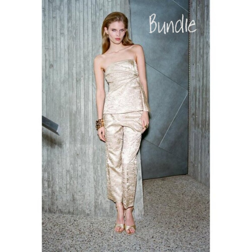 NWT Zara champagne wrinkled crinkle bustier and pants set, M